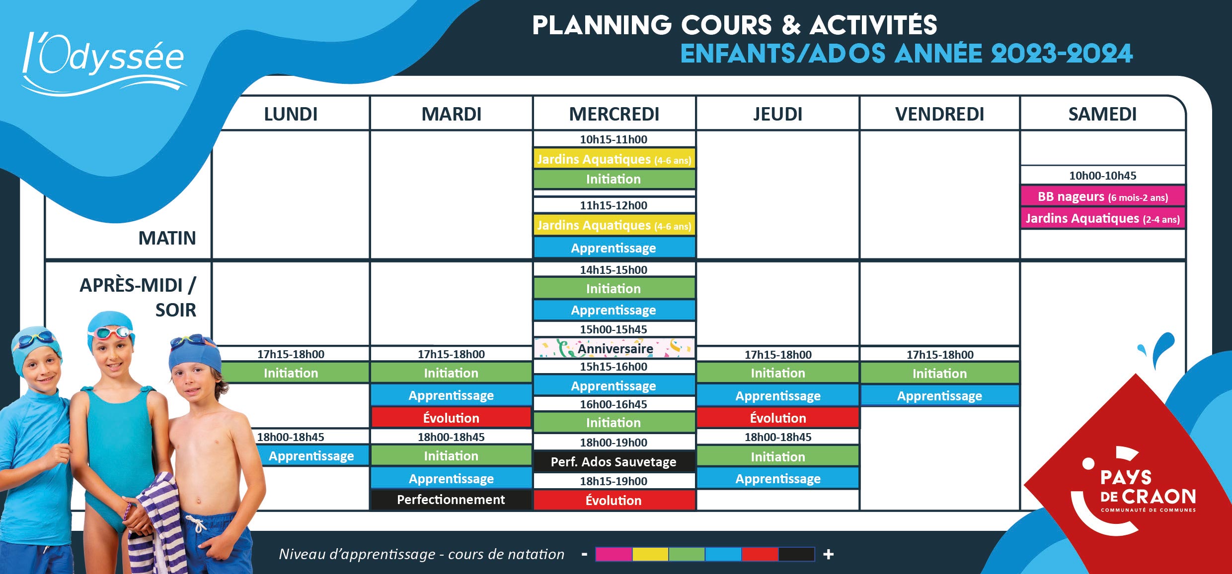 planning enfant bébés nageurs odyssée centre aquatique du pays de craon